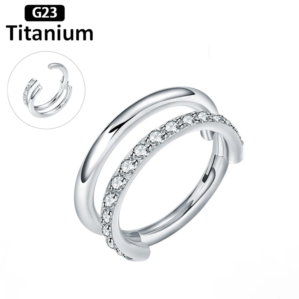 

G23 Titanium Alloy Nose Ring with Double Layer Zircon Seamless Titanium Hinge Body Piercing Jewelry Nasal Septum Nose Ring