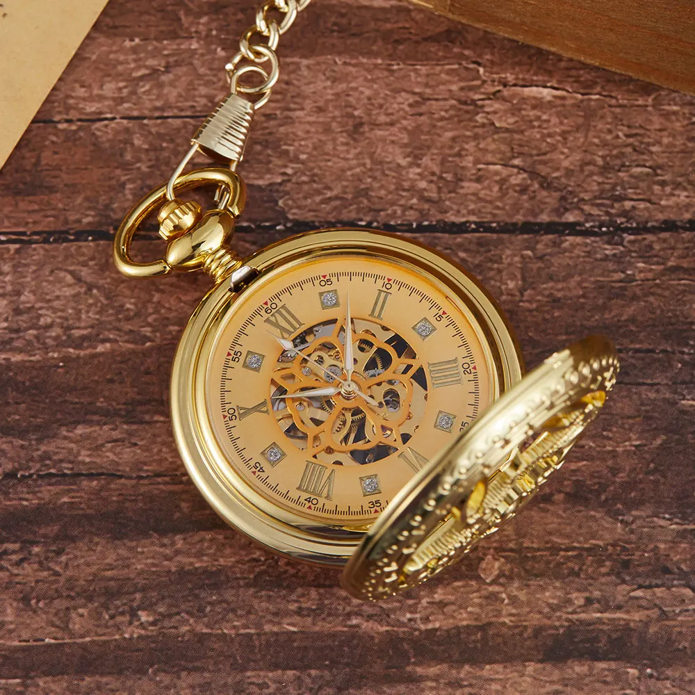 Vintage Luxury Brand Golden Silver Design Skeleton Mechanical Pocket Watch Men Antique UniqueNecklace Pocket & Fob Watches Chain