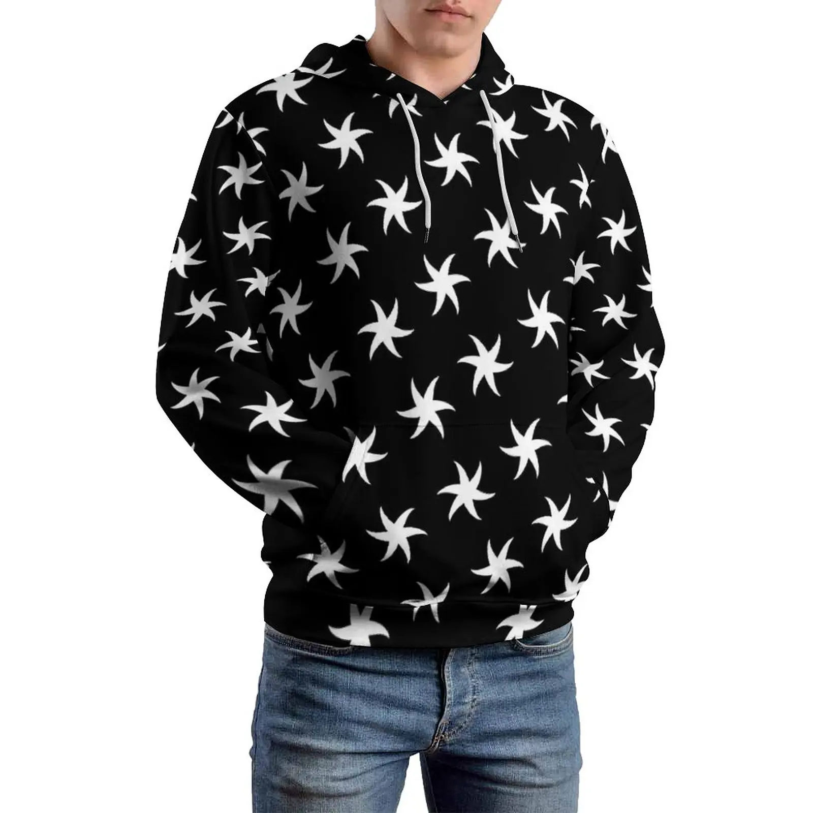 

White Starfish Casual Hoodies Long-Sleeve Funny Animal Print Kawaii Pullover Hoodie Streetwear Graphic Oversize Sweatshirts