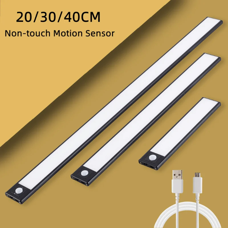 LED Night Light 20/30/40cm Motion Sensor Wireless Night Lamp USB Charge Cabinet Light for Kitchen Bedroom Wardrobe