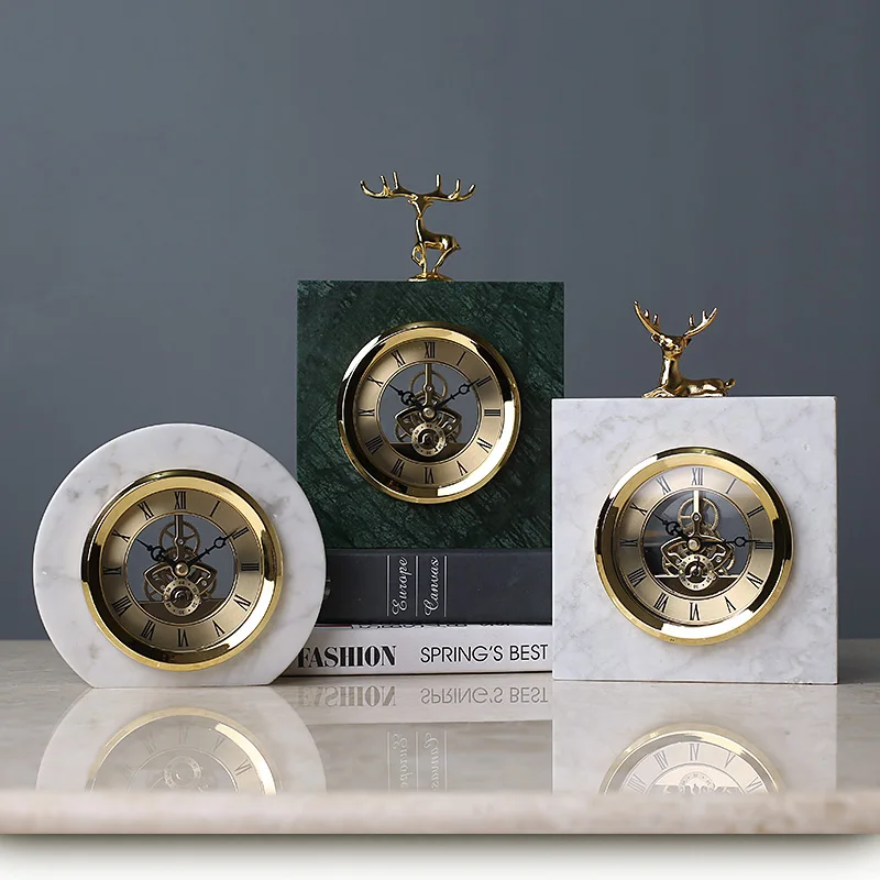 

Nordic Table Clock Small Luxury Marble Desktop Clocks Home Living Room Decoration Desktop Clock Copper Reloj De Mesa Gift