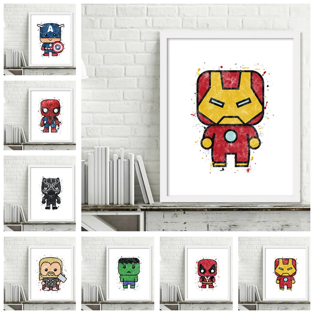 

Marvel Avengers Cartoon Superheroes Poster Iron Man Wall Art for Kids Room Decoration Pictures Home Decor HD canvas painting