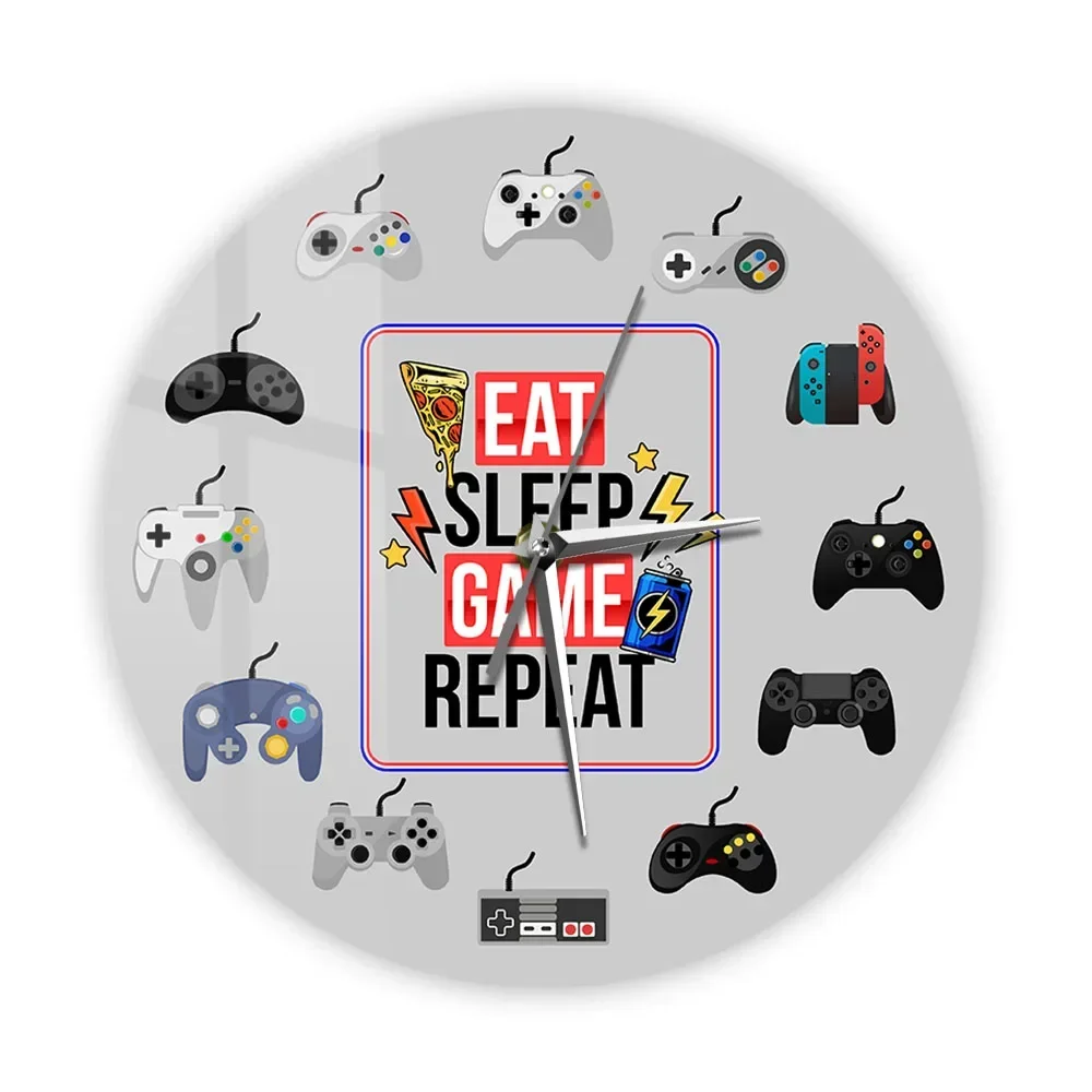 Настенные часы с принтом Eat Sleep для игроков
