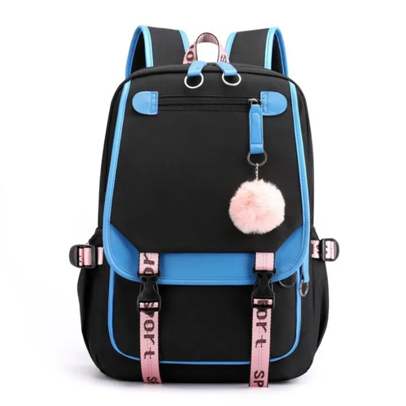 Large School Bags For Teenage Girls USB Port Canvas Schoolbag Student Book Bag Fashion Teen School Backpack