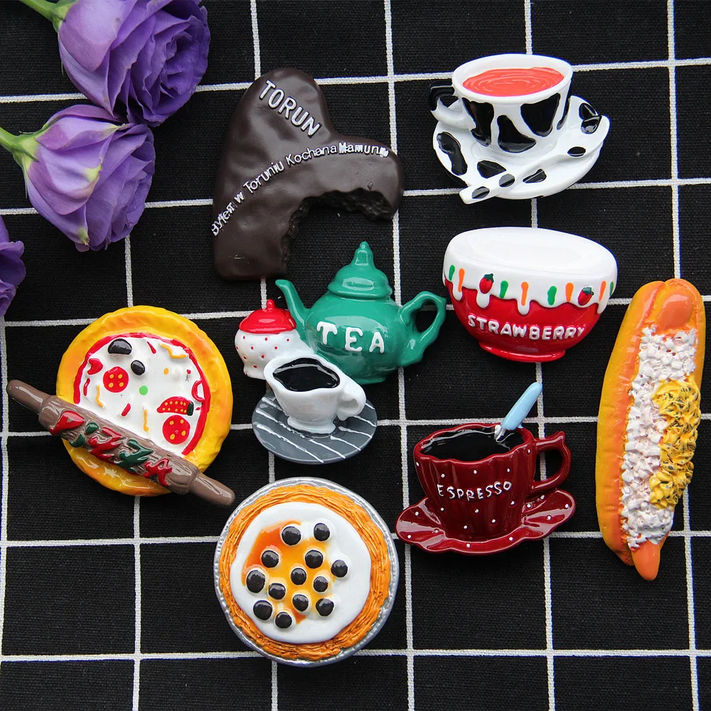 

Big Simulation Food Afternoon Tea Bread Teapot Coffee Egg Tart three-dimensional Resin Refrigerator Sticker Decor For Kitchen