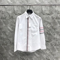 tb tnom shirt boutique fashion brand mens shirt pink gray 4 bar striped pocket casual cotton oxford custom tb shirt