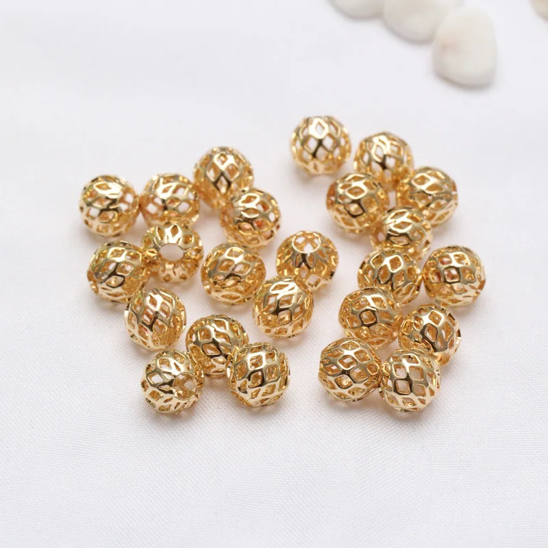 4mm 5mm 6mm 8mm 10mm 100pcs/Lot Round Hollow Ball Flower Metal Beads Bronze Plated Spacer Beads For Jewelry Making DIY Accessory