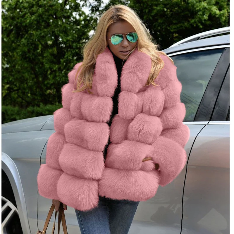 Mink Coat Women Winter Thick Warm Faux Fur Coat Top Fashion Fox Long Sleeve Outerwear Woman Fluffy Fake Fur Jacket Manteau Femme
