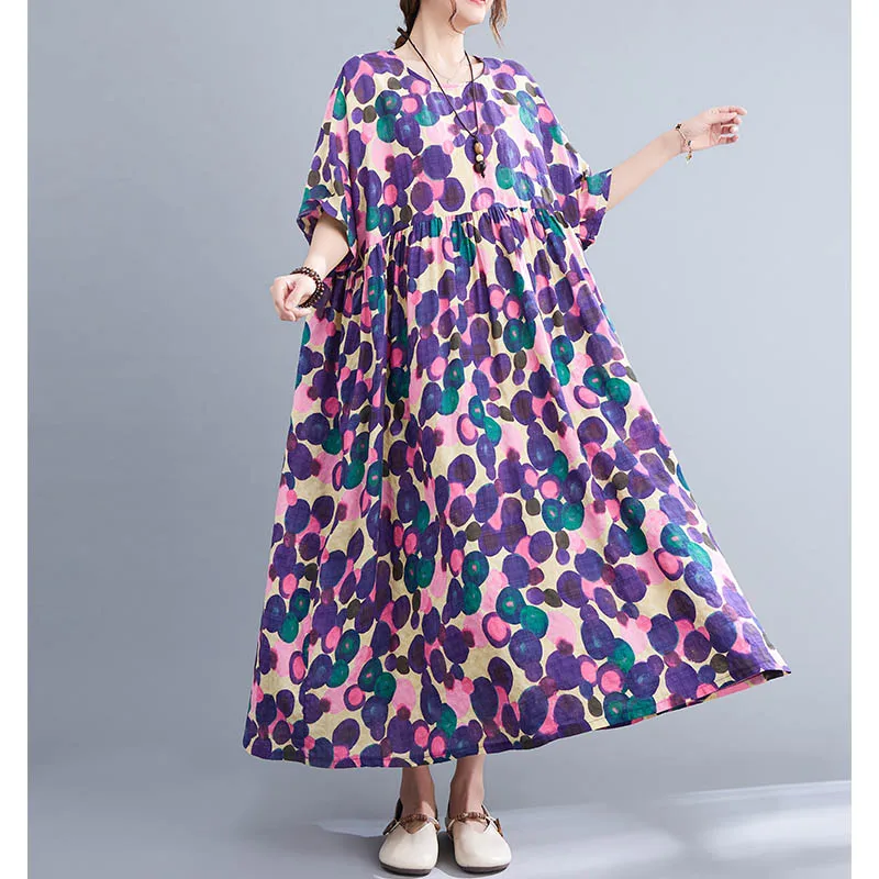 

2022 Summer Fashion Short Sleeve Dress Women Clothing Plus Size 4xl 5xl 6xl Casual Cotton Dress Woman Vintage Loose Boho Dresses