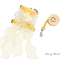 cat fairy bowknot floral vest dress pet veli gauze harness leash set pug princess skirt safety belt traction rope accessories