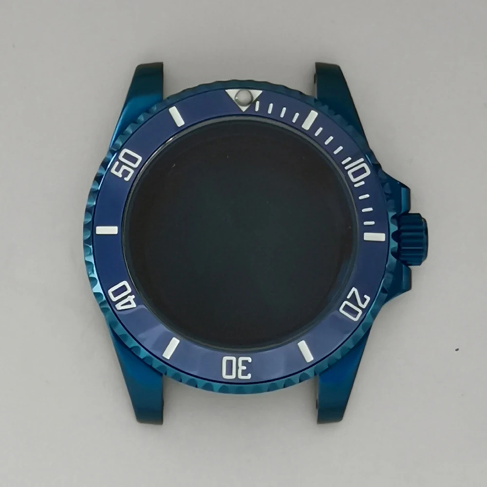 Electroplated Blue SUB Case 316L Stainless Steel 40mm Sapphire Glass Mirror Watch Case for NH35 NH36 Movement