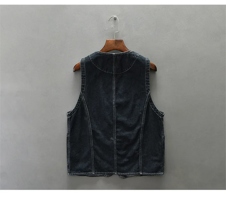Wiosna jesień nowe kurtki dżinsowe bez rękawów mężczyzna Streetwear Vintage kamizelka robocza dekolt w serek z wieloma kieszeniami guzik męska