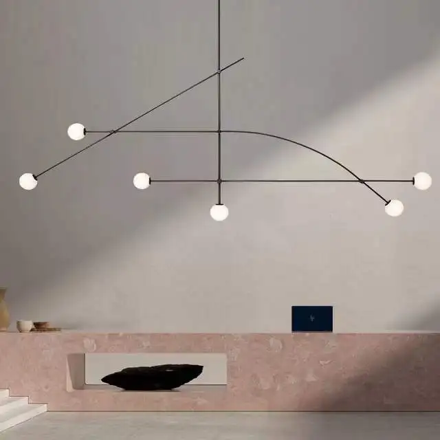 

Glass Ball Living Dining Kitchen Room Black Color Household Decorative Gloss Pendant Lamps Minimalist Nordic Long LED Chandelier