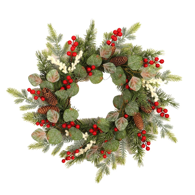 

New Artificial Eucalyptus Pine Berry Wreath For Front Door Wall Window Fireplace Farmhouse Home Christmas Decoration