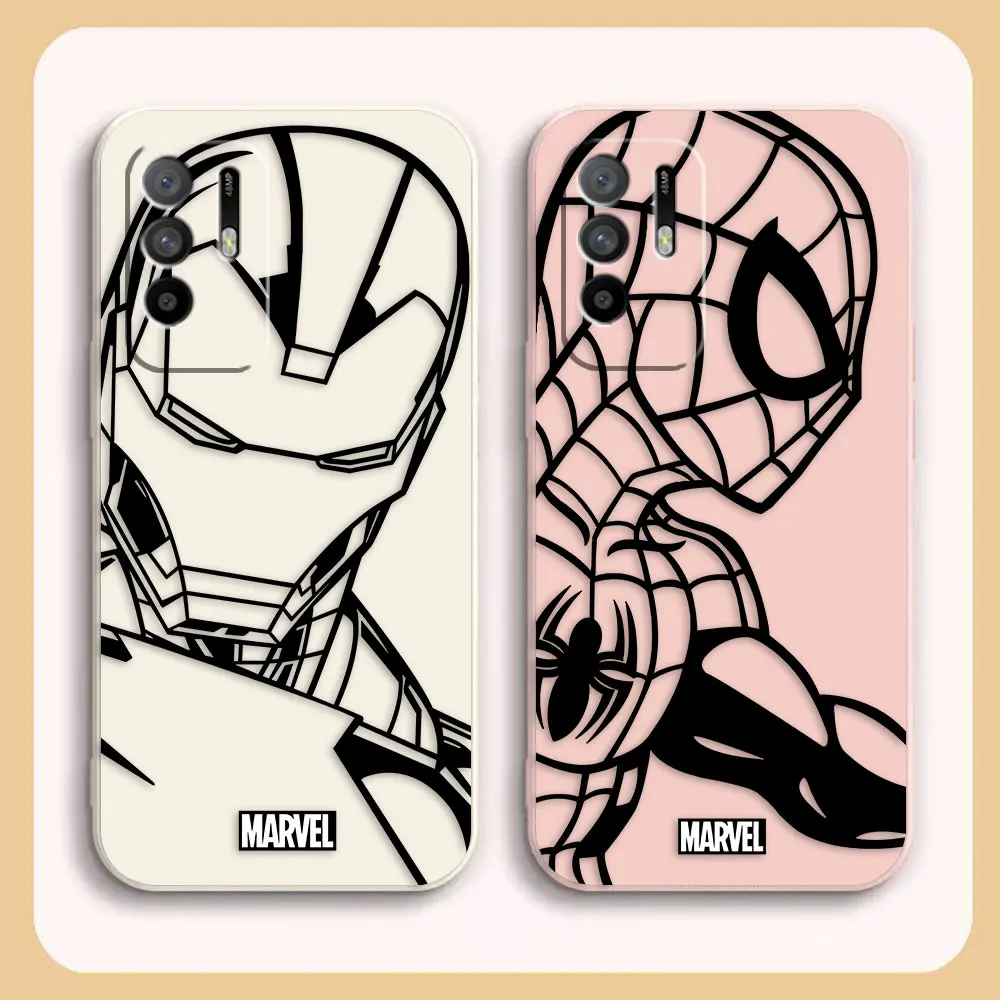 

Case For OPPO A54 A55 A57 A91 A93 A92S A93S A94 A95 A96 4G 5G A15 Simple Liquid Silicone Case Marvel's Spider-Man Iron Man