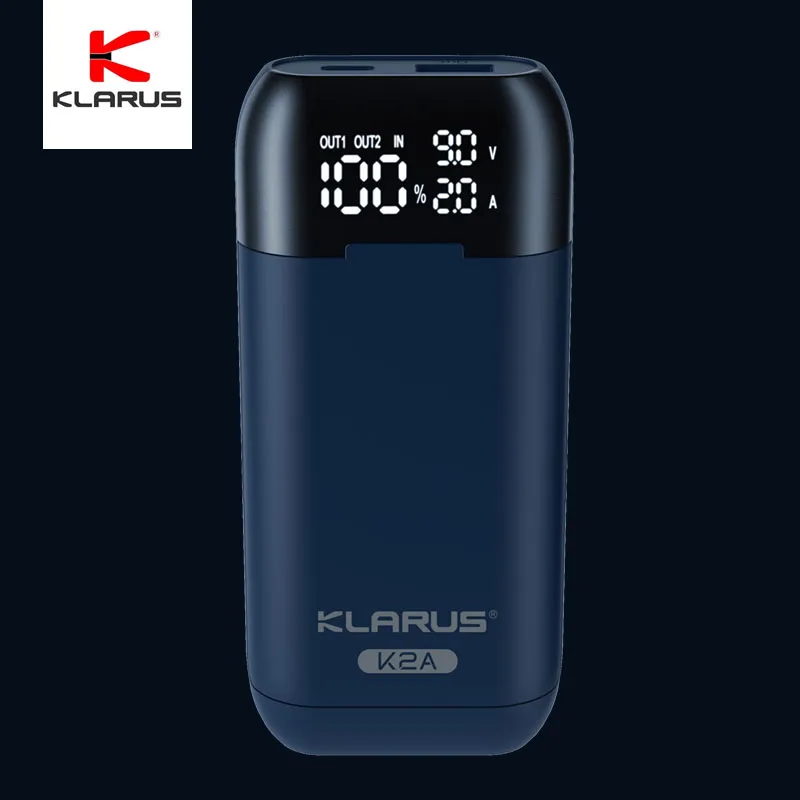 Klarus K2A New Intelligent Flashlight Dual-Batteries Charger3-In-1 Charger, PowerBank for Lithium Battery, 18650/20700/21700