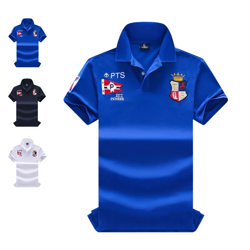 

Рубашка-поло мужская с коротким рукавом, хлопок, Повседневная приталенная, с вышивкой, лето