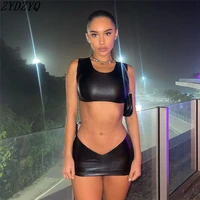 zydzyq sexy 2 pieces set women summer pu bodycon tank top skirt sets nightclub y2k clothes lounge vacation outfits wholesale