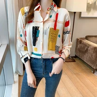 fashion retro printed blouse elegant french style spinning cotton temperament commuter long sleeved top ladies top vintage y2k