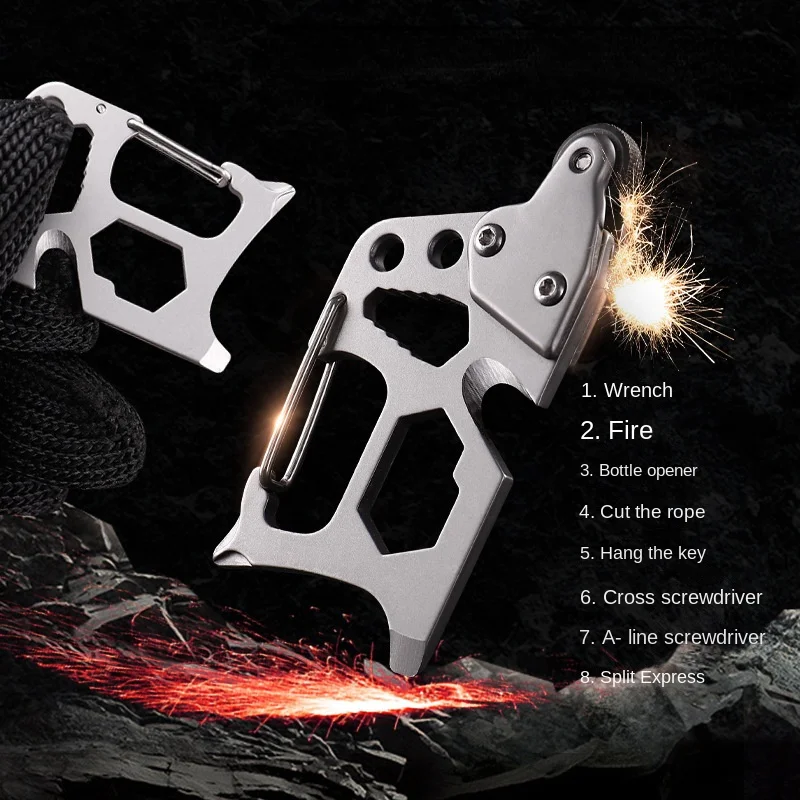 

Titanium Alloy Multi-function Flint Carabiner Sports Outdoor Mountain Camping Helper Hardware Gadgets Survival Tool