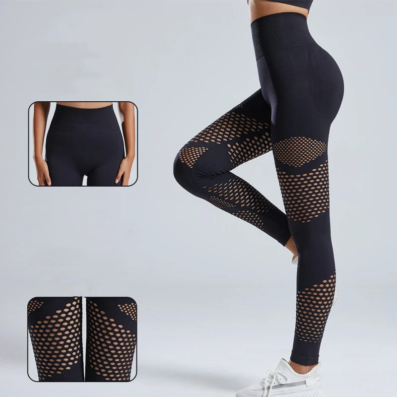 

Sexy Hollow Stripe Seamless Leggings Women Fitness Leggings Gym Yoga Pants High Waist Yoga Pants Sports Women Clothes