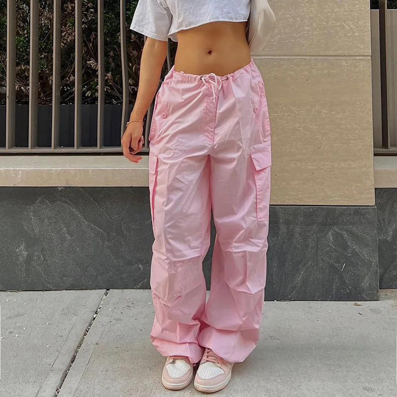 

ALTDITS Vintage Streetwear Y2K Cargo Pants Low Waist Solid Color Cargo Casual Straight Pants Emo Alternative Punk Clothes Femme