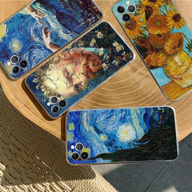 

van gogh art Phone Case For iPhone 13 14 Pro Max XS XR 12 11 Pro 13 Mini 6 7 8 Plus Clear Back Cover Capa