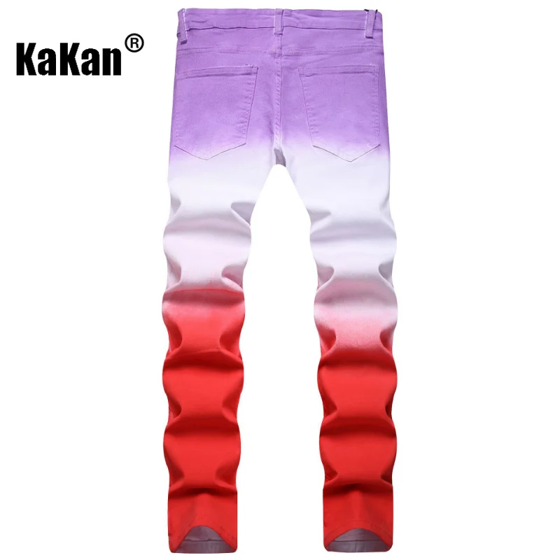 Kakan - New Street  Personalized  Hand-painted Colorful Jeans for Men, Slim Fit Small Foot Long Jeans K19-1318