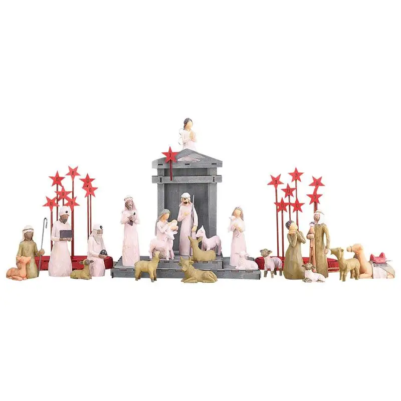 

20 Pieces Nativity Set Hand Painted Doll Manger Christmas Jesus Ornament Christianity Figurines Christmas Table Decoration