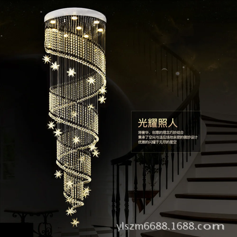 

Modern LED Chandelier for high ceilings, long spiral pendant lights for stairs and chalets, crystal pendant lamp for stairs