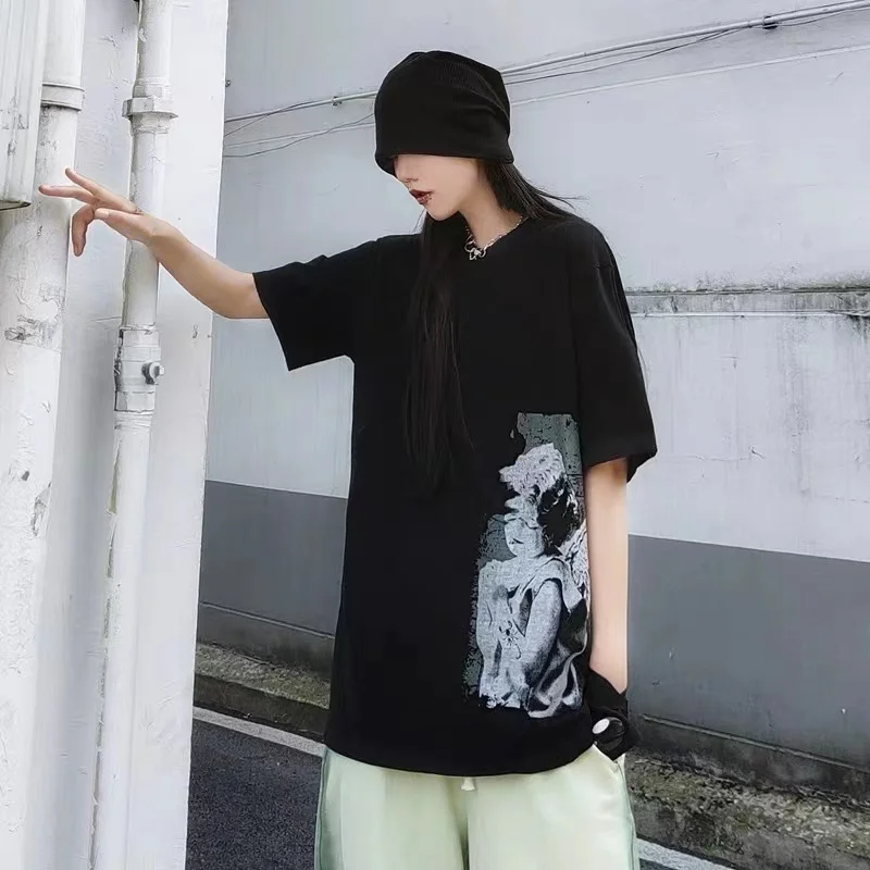 

Японская трендовая футболка Yohji Yamamoto с узором ангела Купидона для мужчин и женщин, повседневная хлопковая Футболка с круглым вырезом и коротким рукавом