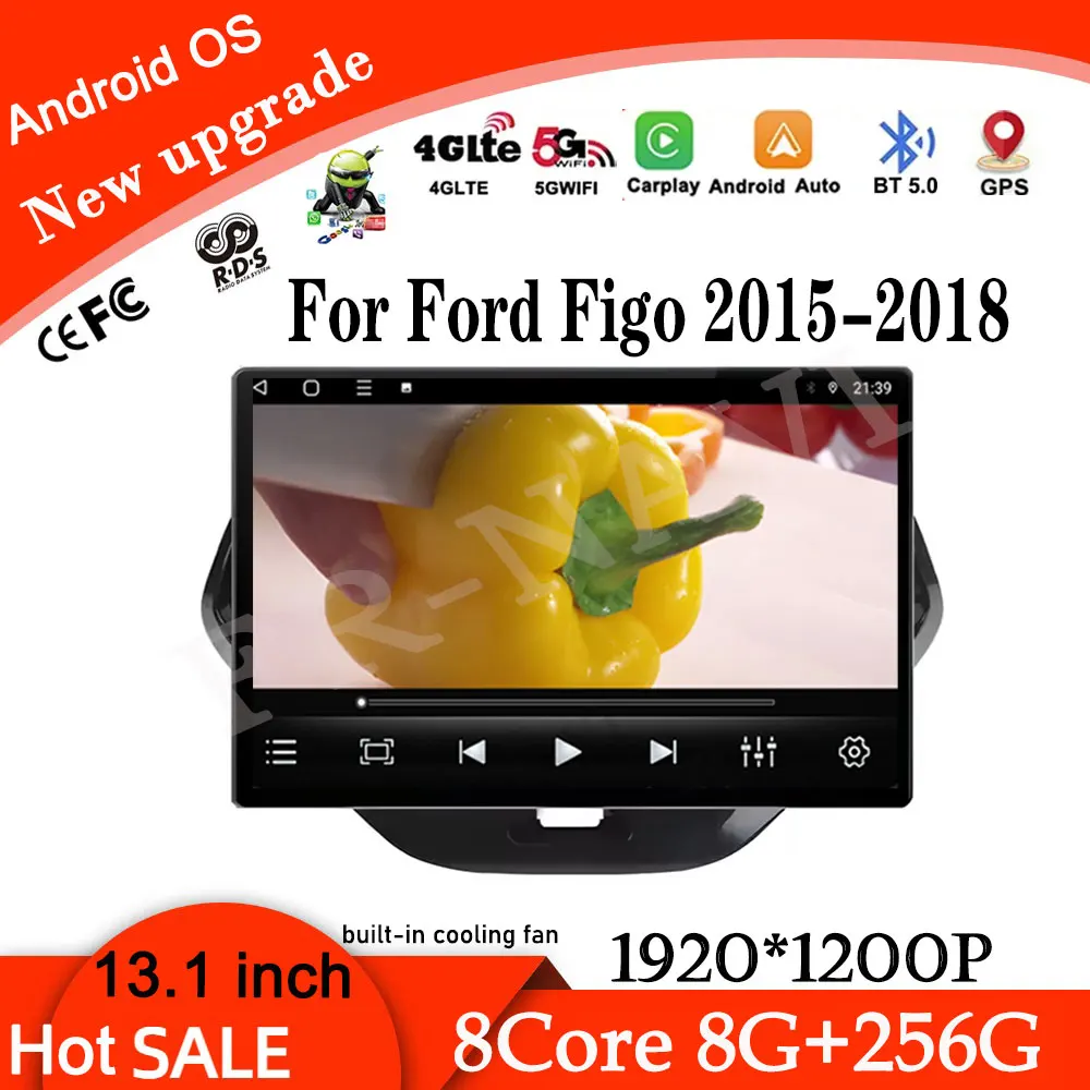 13 1-дюймовый автомобильный радиоприемник Android 14 для Ford Figo 2015-2018 GPS-навигация