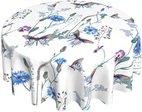round tablecloth 60 inch blue floral butterfly table clothes spring summer rustic waterproof reusable circle table cover