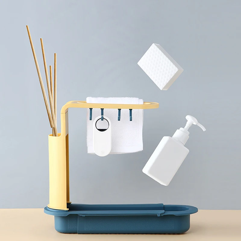 

Telescopic Sink Shelf Kitchen Soap Sponge Holder Sink Drain Rack Storage Basket Telescopic sink rack