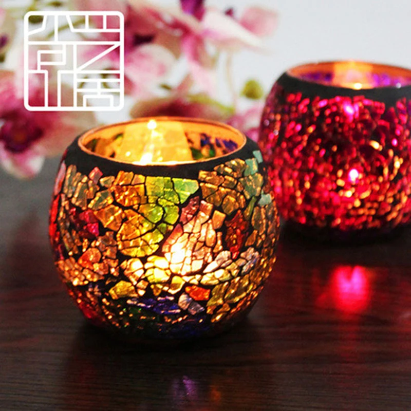 

1 Pcs Candle Tea Light Holder Glass Handmade Candle Stands Mosaic Style Home Decor Gift Ornament Bar Decoration