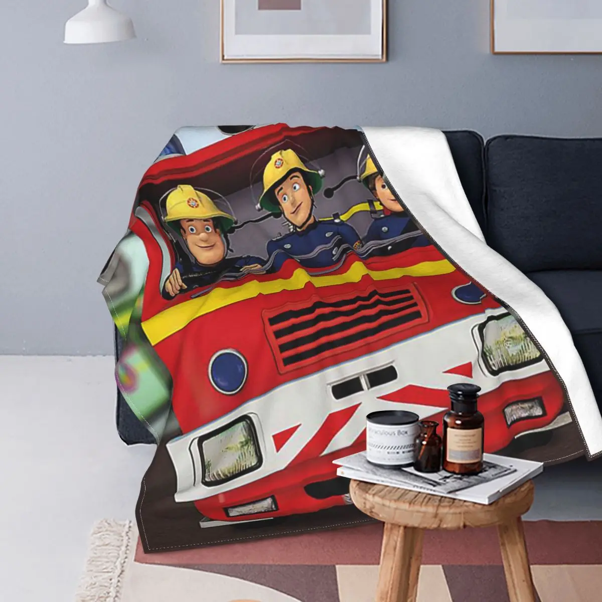 

Fireman Sam Blanket Flannel Decoration Cartoon Kid Gift Portable Super Warm Throw Blankets for Bed Travel Quilt
