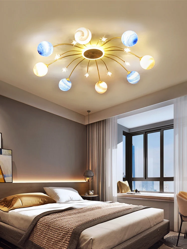 

Children's Room Lamp Bedroom Ceiling Lamp Copper Light Luxury Nordic Modern Minimalist Space Boy Internet Celebrity Living Room