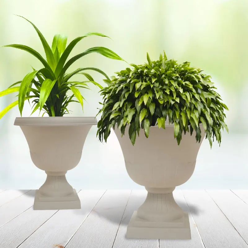 

Florentine Stone-Colored Urn Resin Planter (2 Pack)