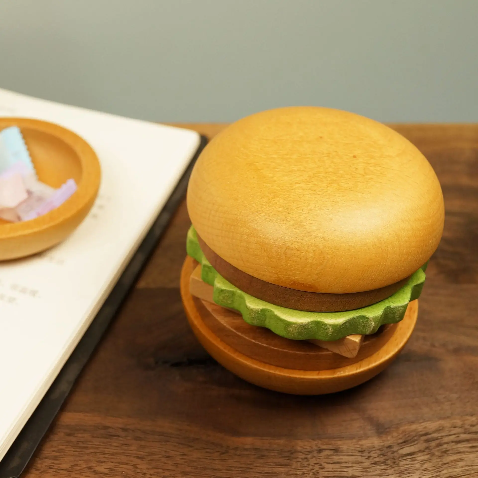 

Creative solid wood hamburger coaster wooden craft fruit plate tea mat home storage desktop multifunctional decoration