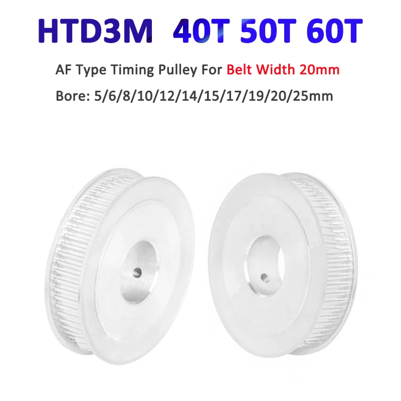 

1pc 40 50 60 Teeth HTD3M Timing Pulley Bore 5/6/8/10/12/14/15/17/19/20/25mm 40T 50T 60T Synchronous Wheel for Belt Width 20mm