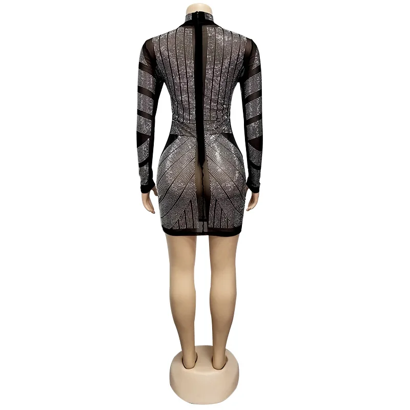 Стразы Сексуальные облегающие платья для женщин Сверкающее элегантное черное