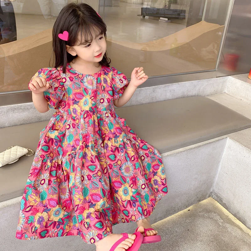 

Floral Dress Short-Sleeved Summer Beach Dresses Sister Dress Children's Holiday Dress Sweet Girl Party Princess Girls Clothes