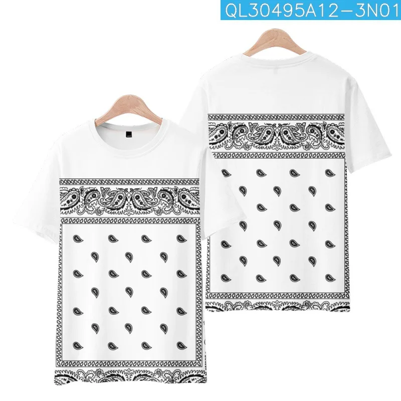 

Summer Fashion Black Square Cashew Printed White Short Sleeve Beach T-Shirt Men Women Hip Hop Top Tees Casual Streetwear