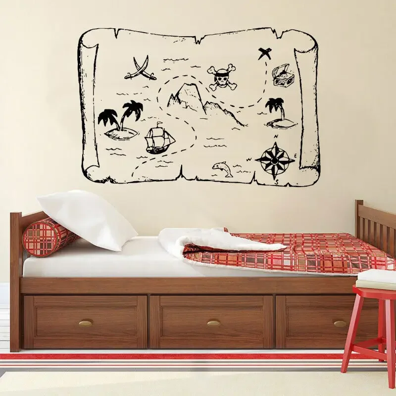 Карта сокровищ наклейка на стену мультяшные пираты карта острова для детской