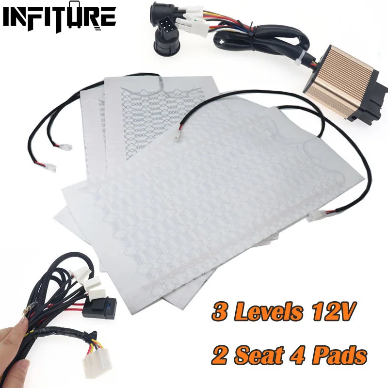 

12V 2 Seats 4 Pads Carbon Fiber Car Truck Heated Seat Heater Heating 12V Pads 3 Level Switch Winter Warmer Seat Covers Universal