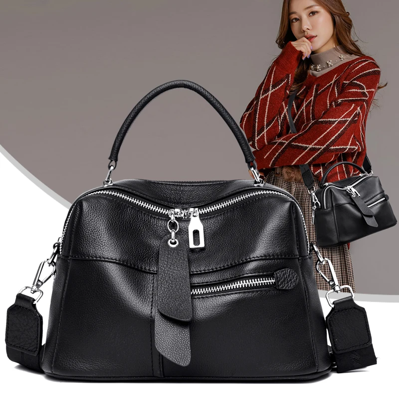 

Casual Women's Shoulder Bag Commuter Messenger Bags Simple Female Crossbody Bag Genuine Leather Tote Fashion Top-handle Handbags