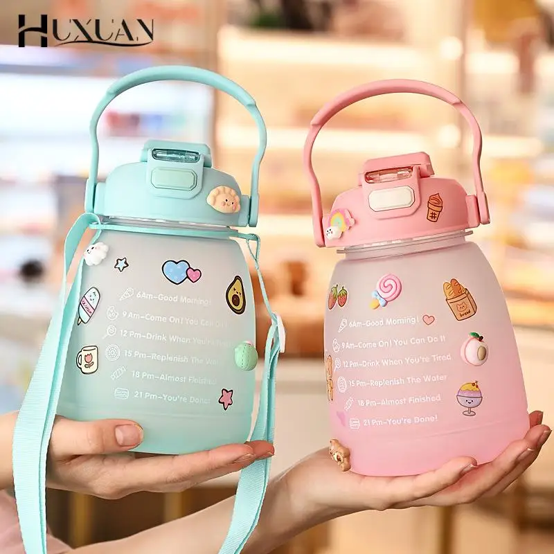 

1300ml Cartoon Sports Water Bottle Summer Portable Large-capacity Straw Cup Cute Pot Belly Student Children Kawaii Cup Drinkware