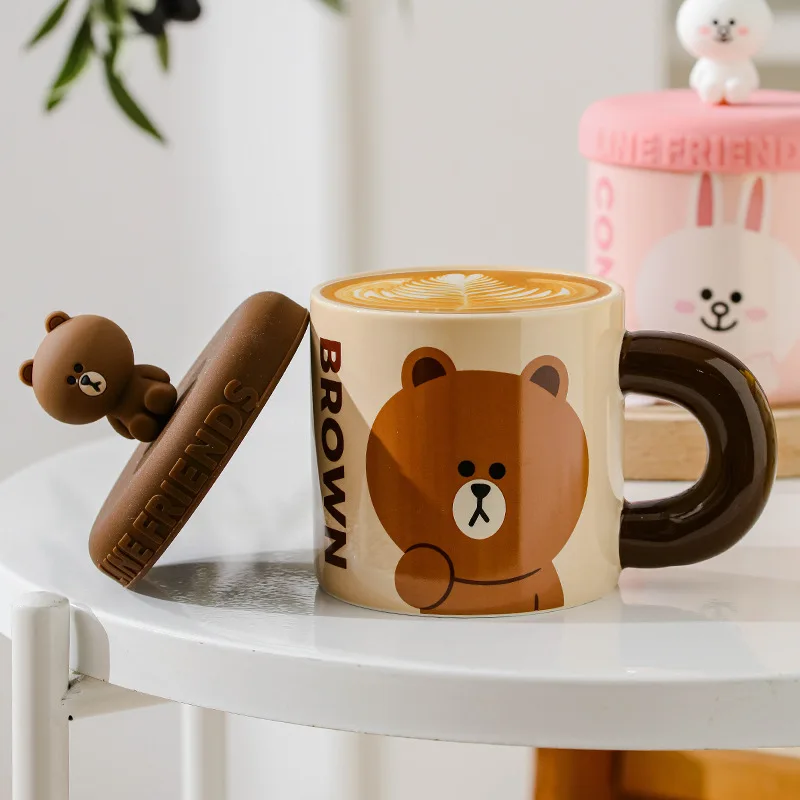 Line Friends Кони Салли Бурый Медведь Милый Мультфильм Керамика Кофейная Чашка Kawaii