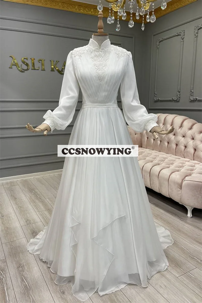 

Женское шифоновое платье It's yiiya, мусульманское свадебное платье с длинными рукавами и высоким воротом на лето 2019