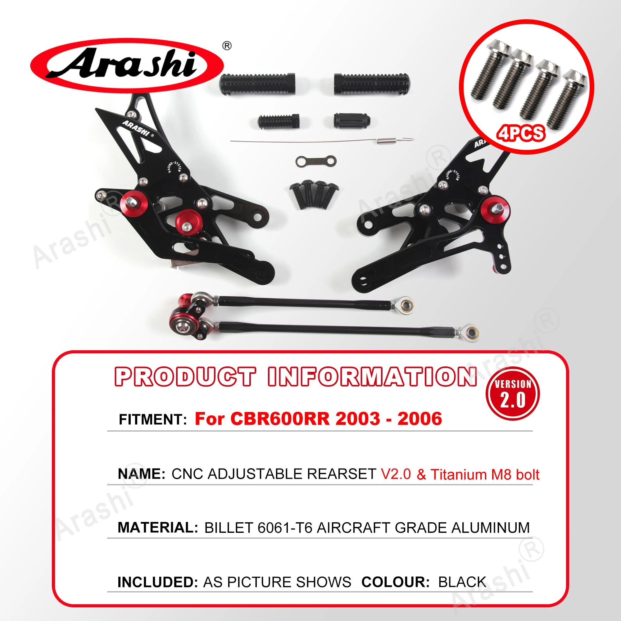 

Arashi 1 комплект для HONDA CBR600RR 2003-2022 Регулируемые задние подножки подножки для водителя CBR 600 CBR600 RR 2004 2005 2006 2007